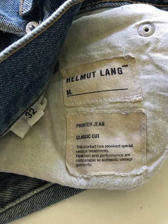 Original era Helmut Lang jeans label.