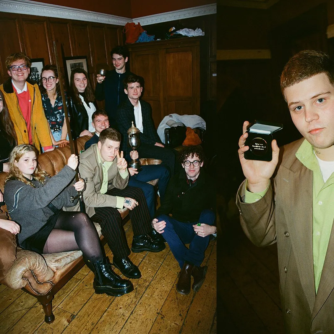 Yung Lean with the university society, and a solo portrait holding up the Bram Stoker Medal in its presentation box.